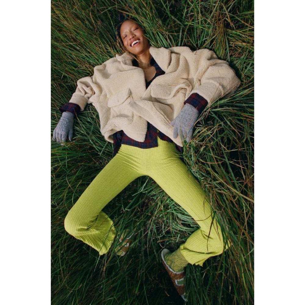 UO Rosie ribbed high waisted flare pant lime green